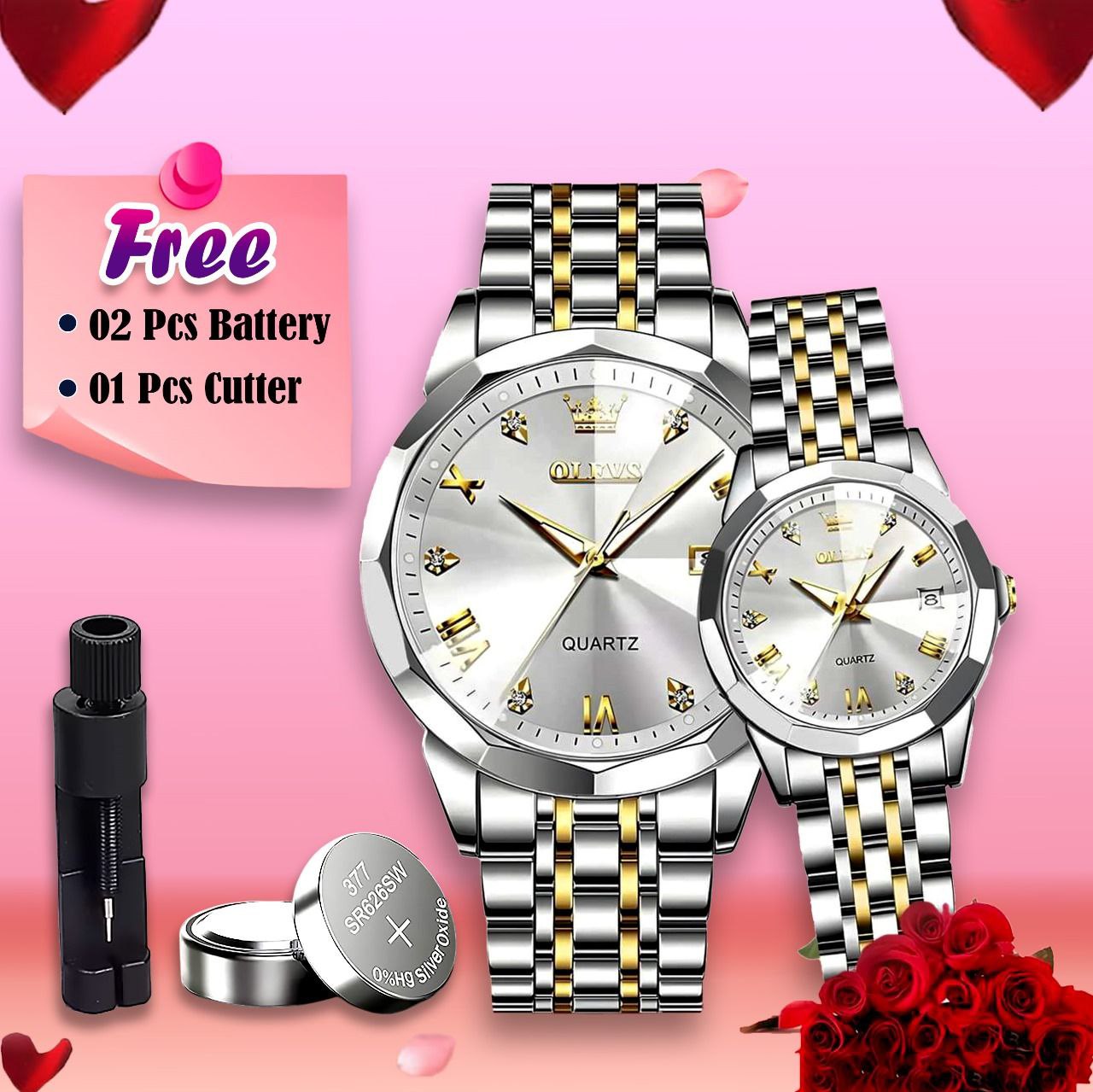 Olevs 9931 Couple Watche  White
