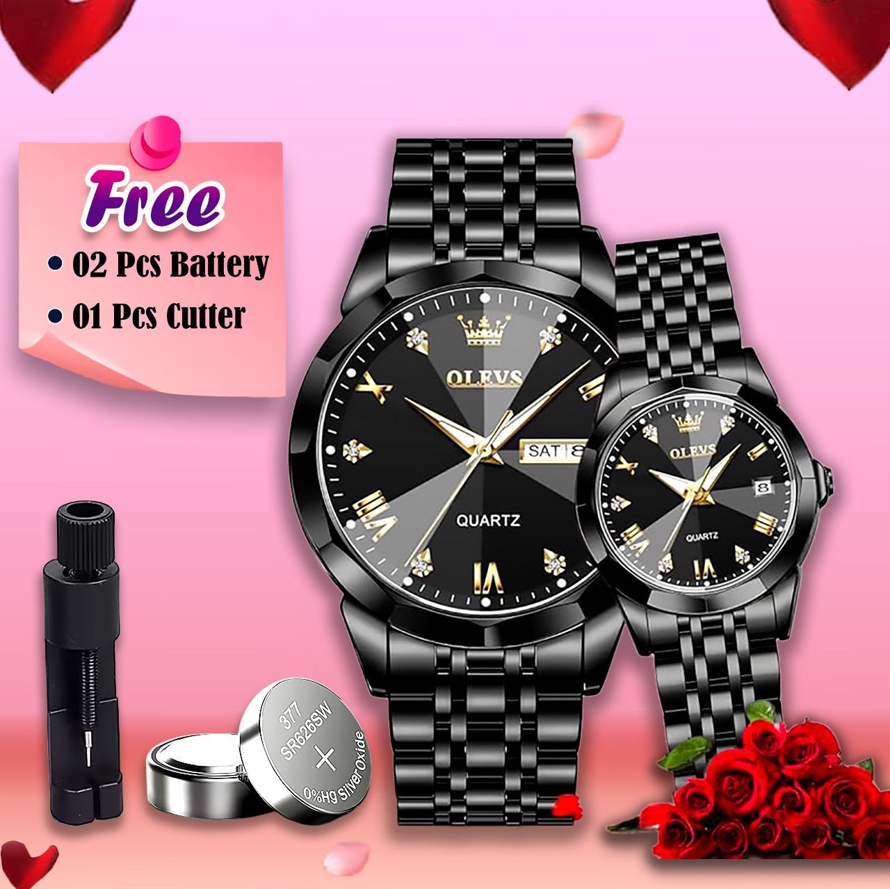 Olevs 9931 Couple Watche  FULL BLACK